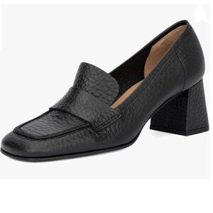 Black Women’s Classic Pumps Block Mid Heels Dressy Loafers Square Toe Shoes